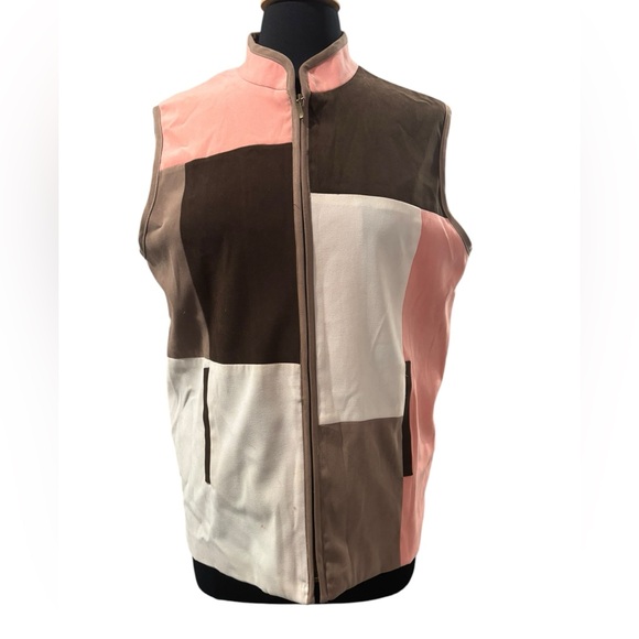 Allison Pink/Brown/Cream Colorblock Sleeveless Vest-size Medium - Picture 1 of 6